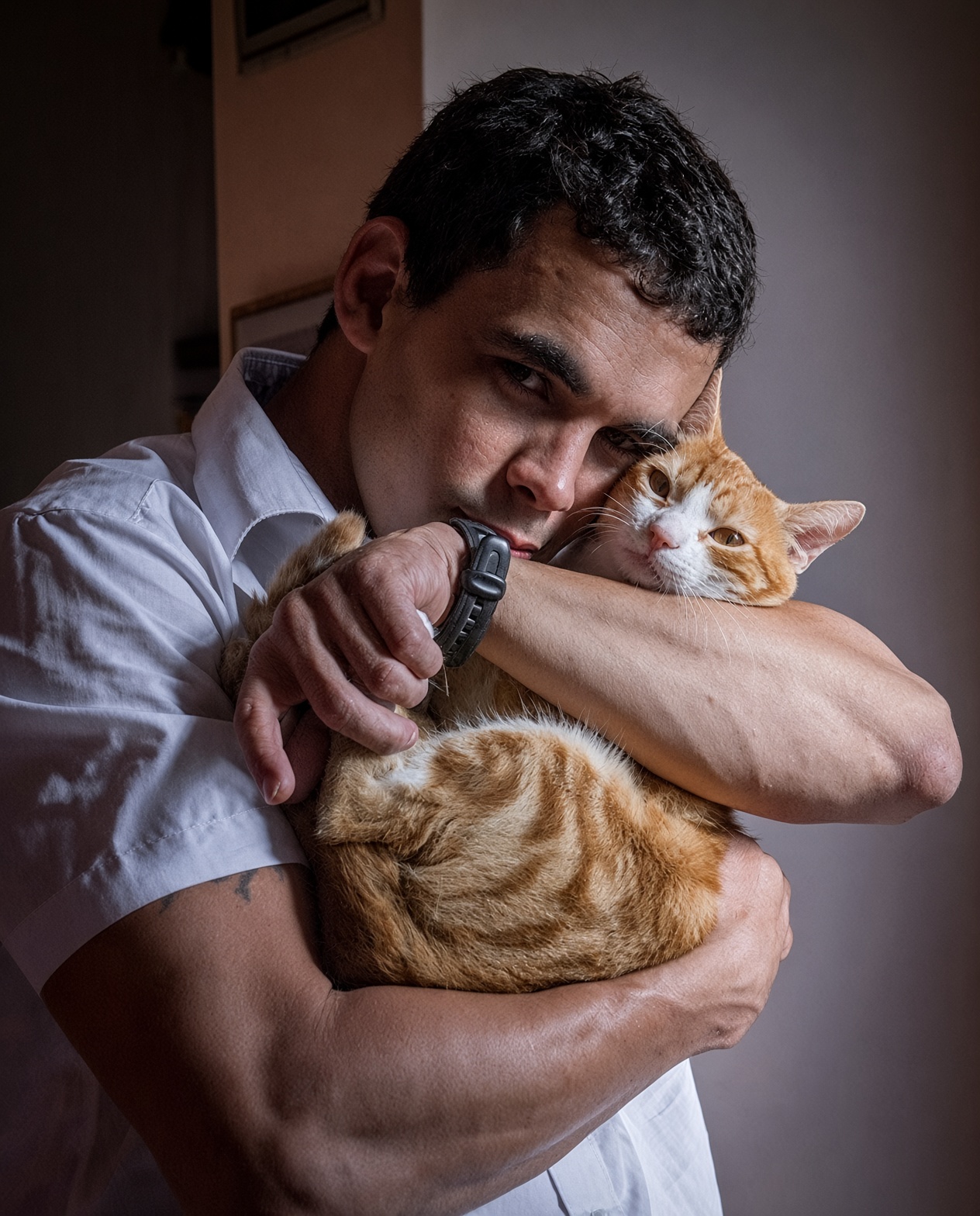 Ernesto with his cat on the day he left Cuba, 2013