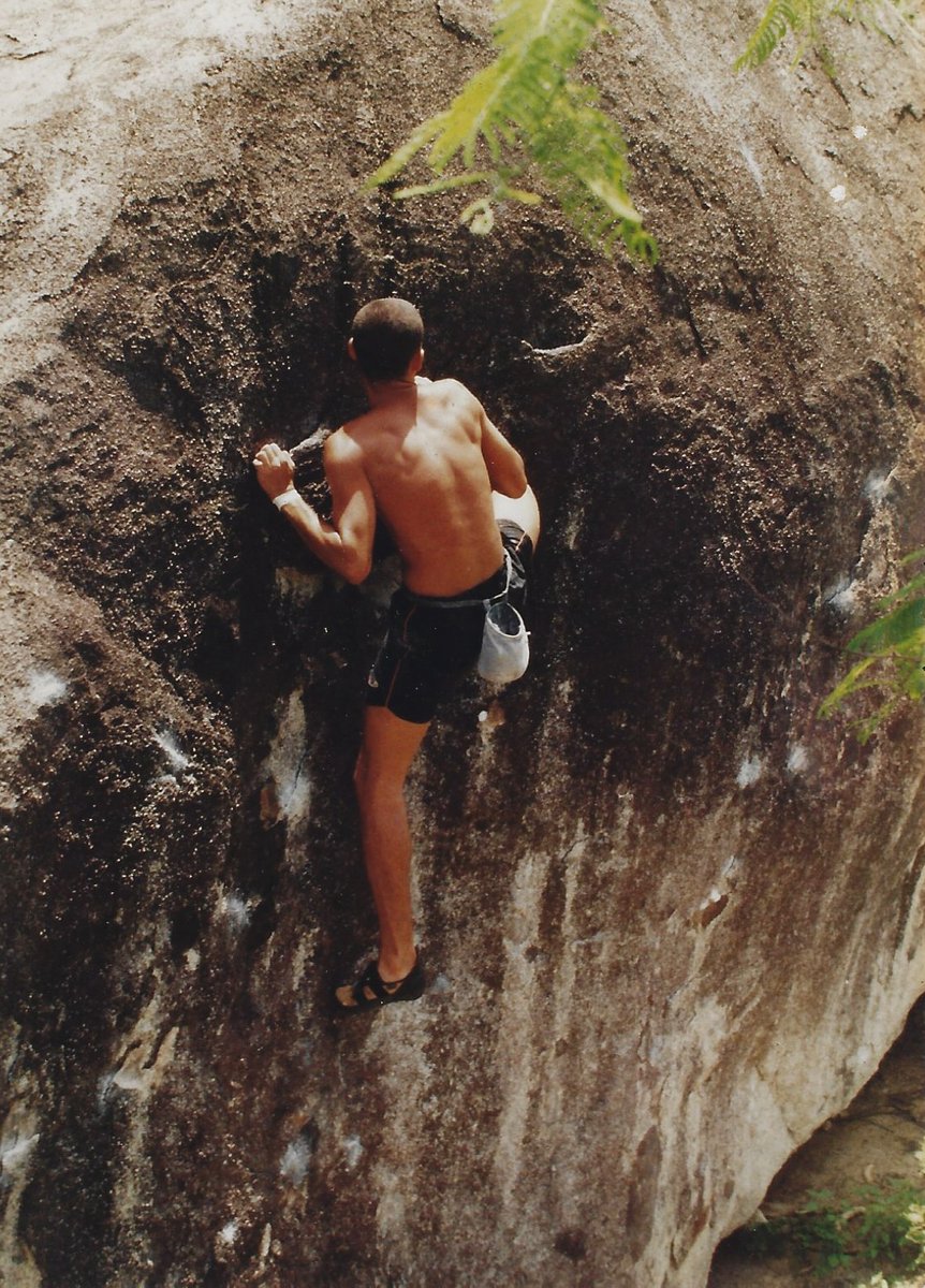Ernesto Eduardo Dobarganes rock climbing in Cuba, around age 20